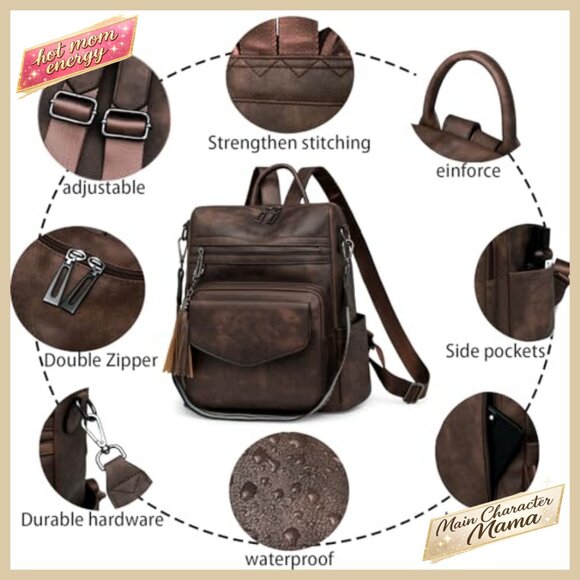 Leather Convertible Backpack Purse Multipurpose Travel Satchel Shoulder Bag